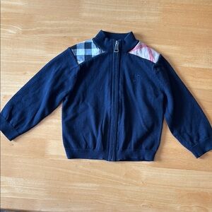 Burberry Kids Navy Sweater with Checkered Shoulders